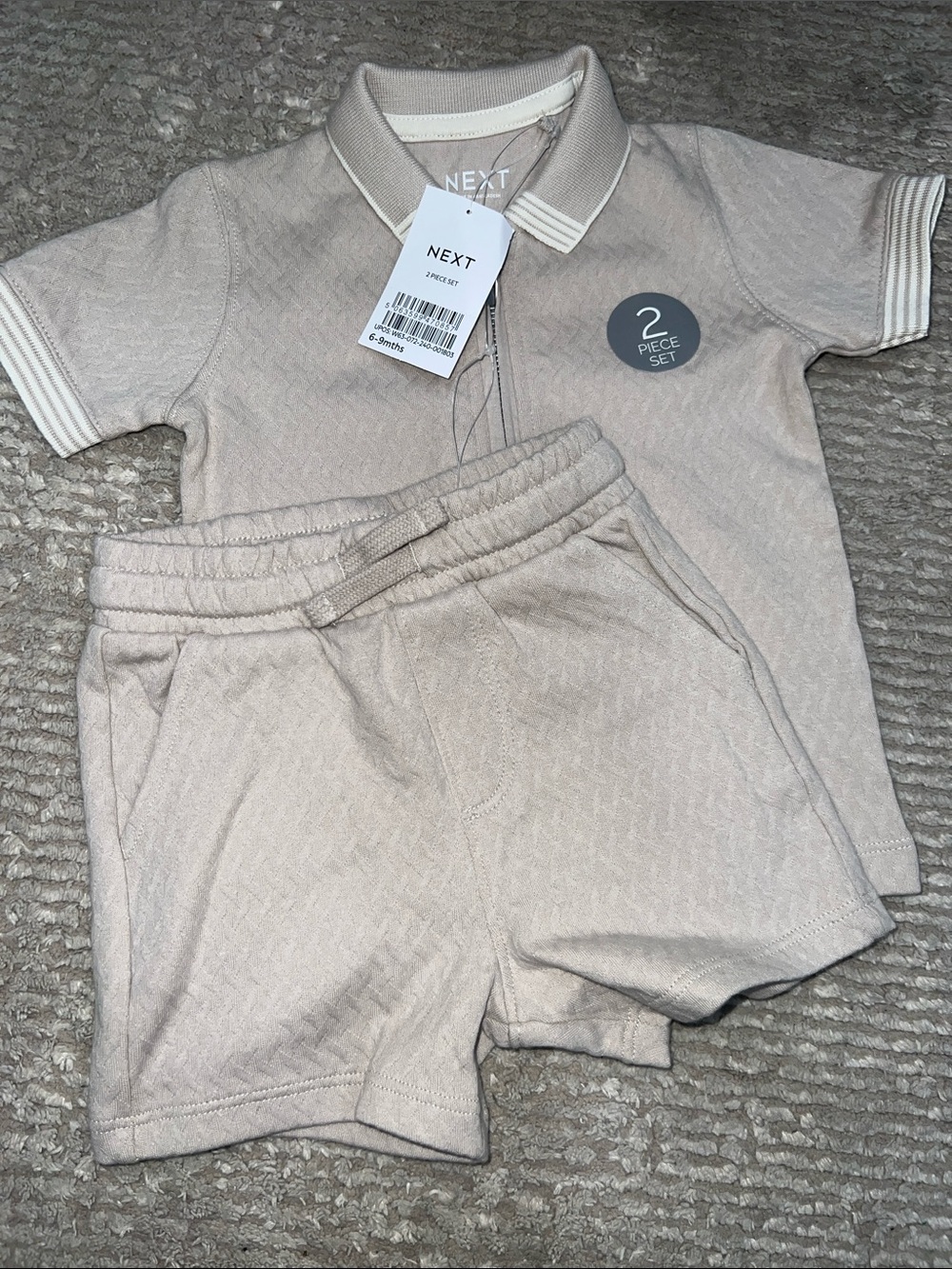Next- Beige Two-Piece Polo & Shorts Set